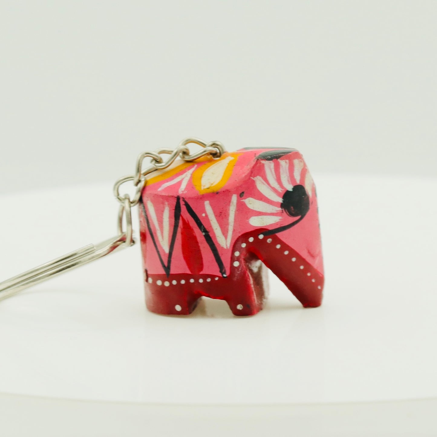 Handmade Wooden Elephant Keychain – Colorful Hand Painted Key Ring Gift