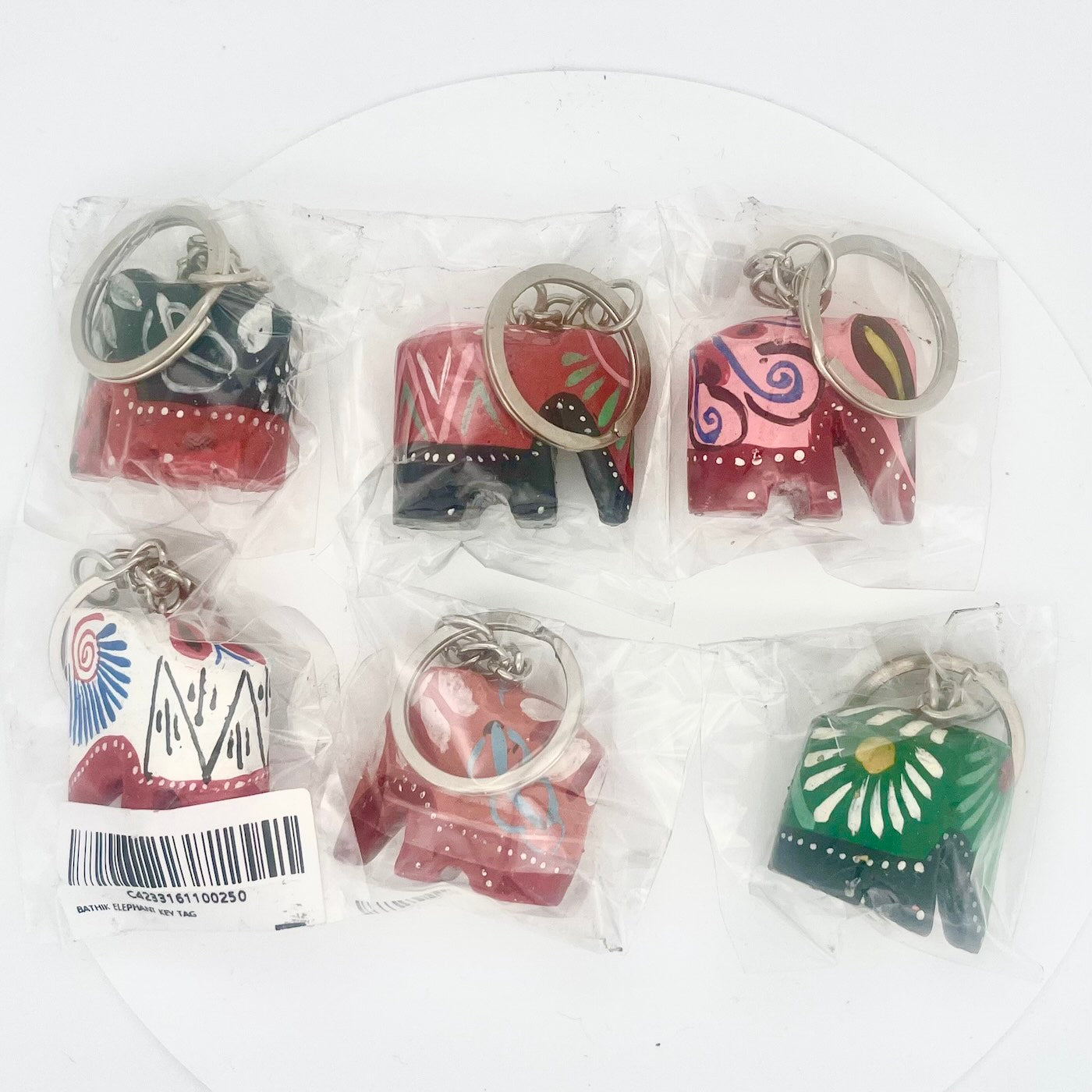 Handmade Wooden Elephant Keychain – Colorful Hand Painted Key Ring Gift