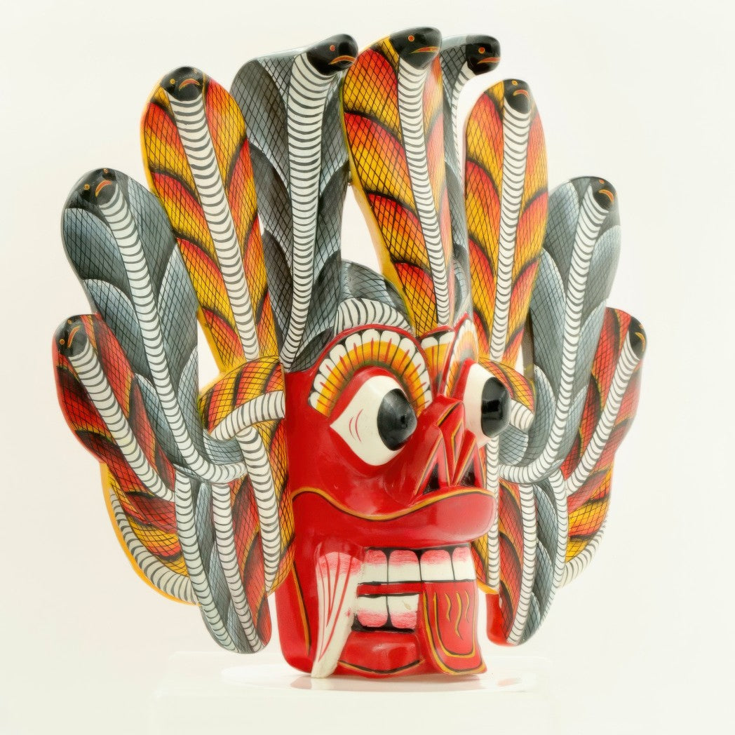 Handcrafted Sri Lankan Naga Raksha Wooden Mask – Traditional Cobra Demon Wall Mask