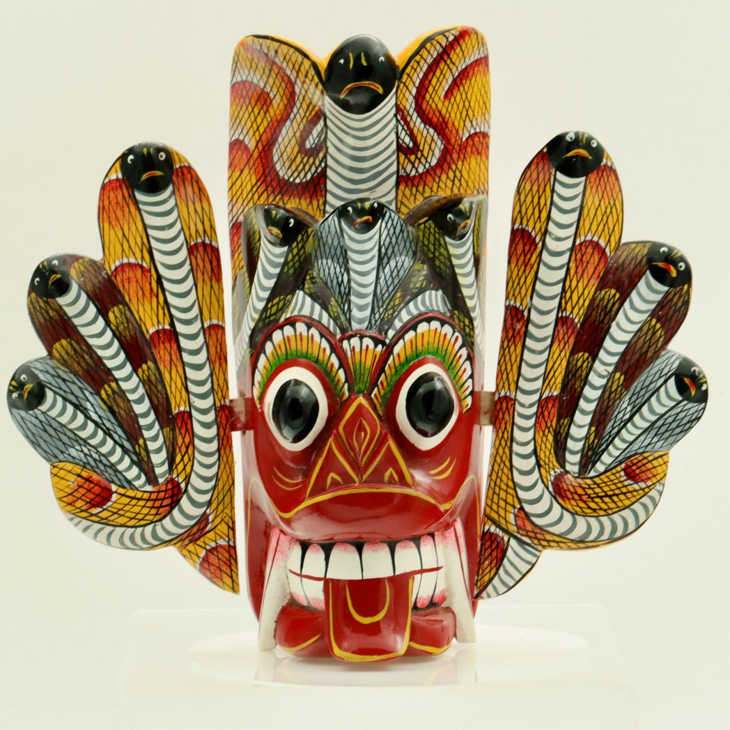 Handcrafted Sri Lankan Naga Raksha Wooden Mask – Traditional Cobra Serpent Demon Wall Decor