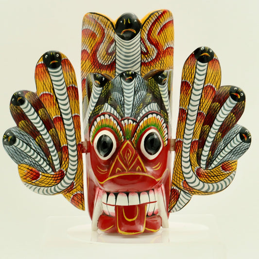 Handcrafted Sri Lankan Naga Raksha Wooden Mask – Traditional Cobra Serpent Demon Wall Decor