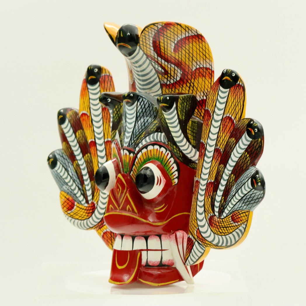 Handcrafted Sri Lankan Naga Raksha Wooden Mask – Traditional Cobra Serpent Demon Wall Decor