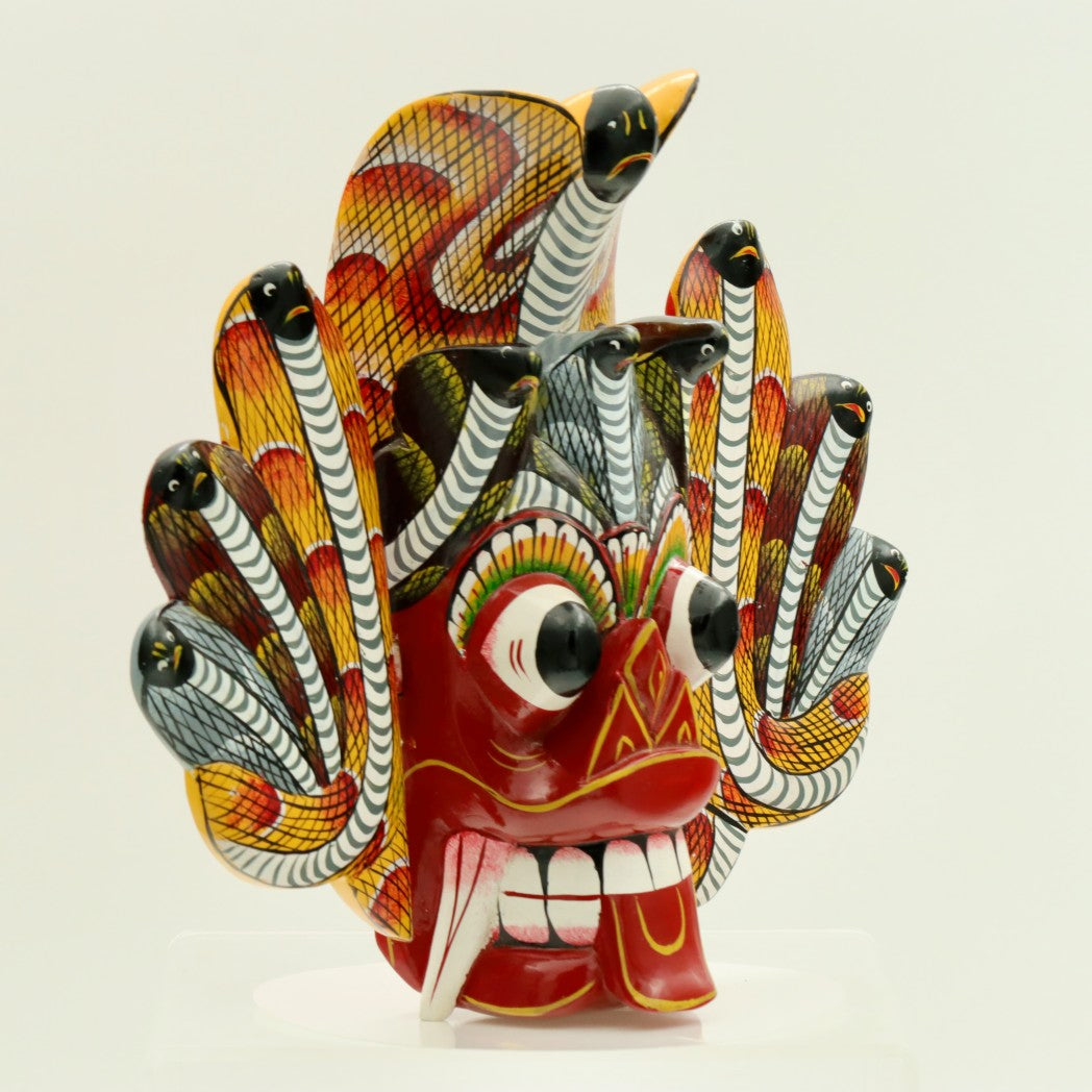 Handcrafted Sri Lankan Naga Raksha Wooden Mask – Traditional Cobra Serpent Demon Wall Decor