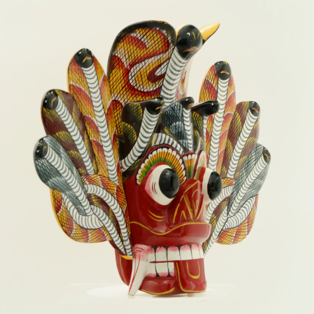 Handcrafted Sri Lankan Naga Raksha Wooden Mask – Traditional Cobra Demon Wall Mask
