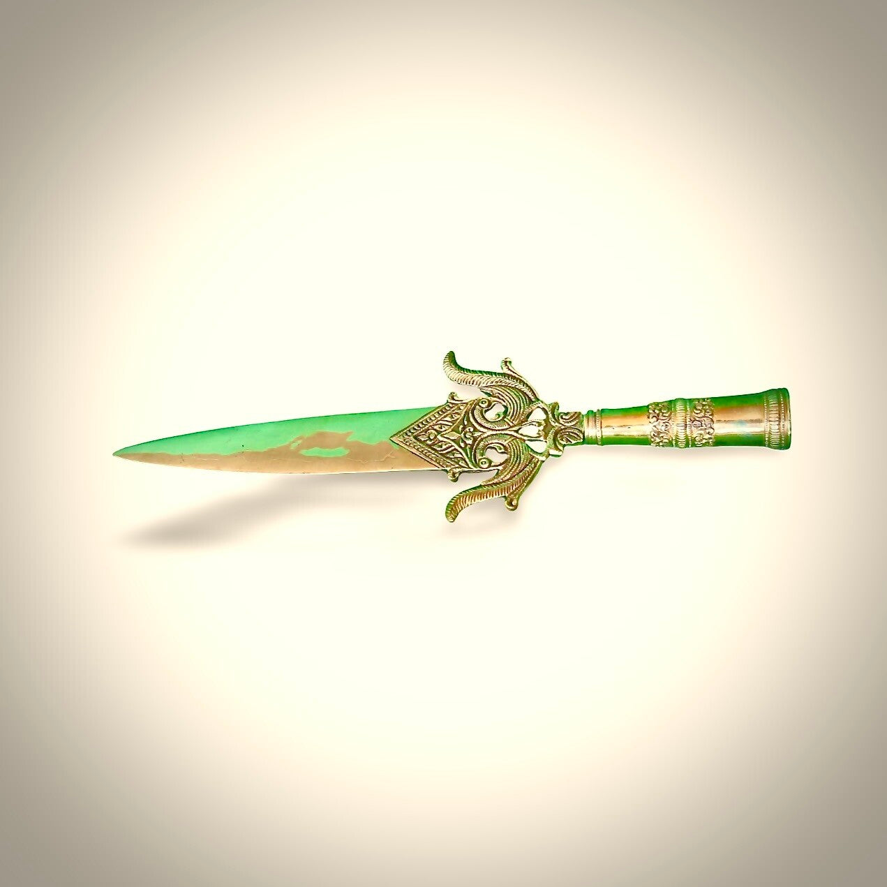 Handcrafted Sri Lankan Ceremonial Spear – Brass Blade with Painted Wooden Handle