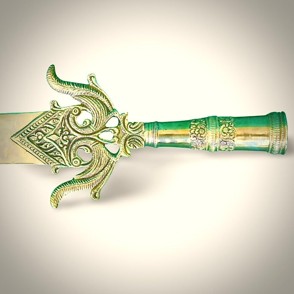 Handcrafted Sri Lankan Ceremonial Spear – Brass Blade with Painted Wooden Handle