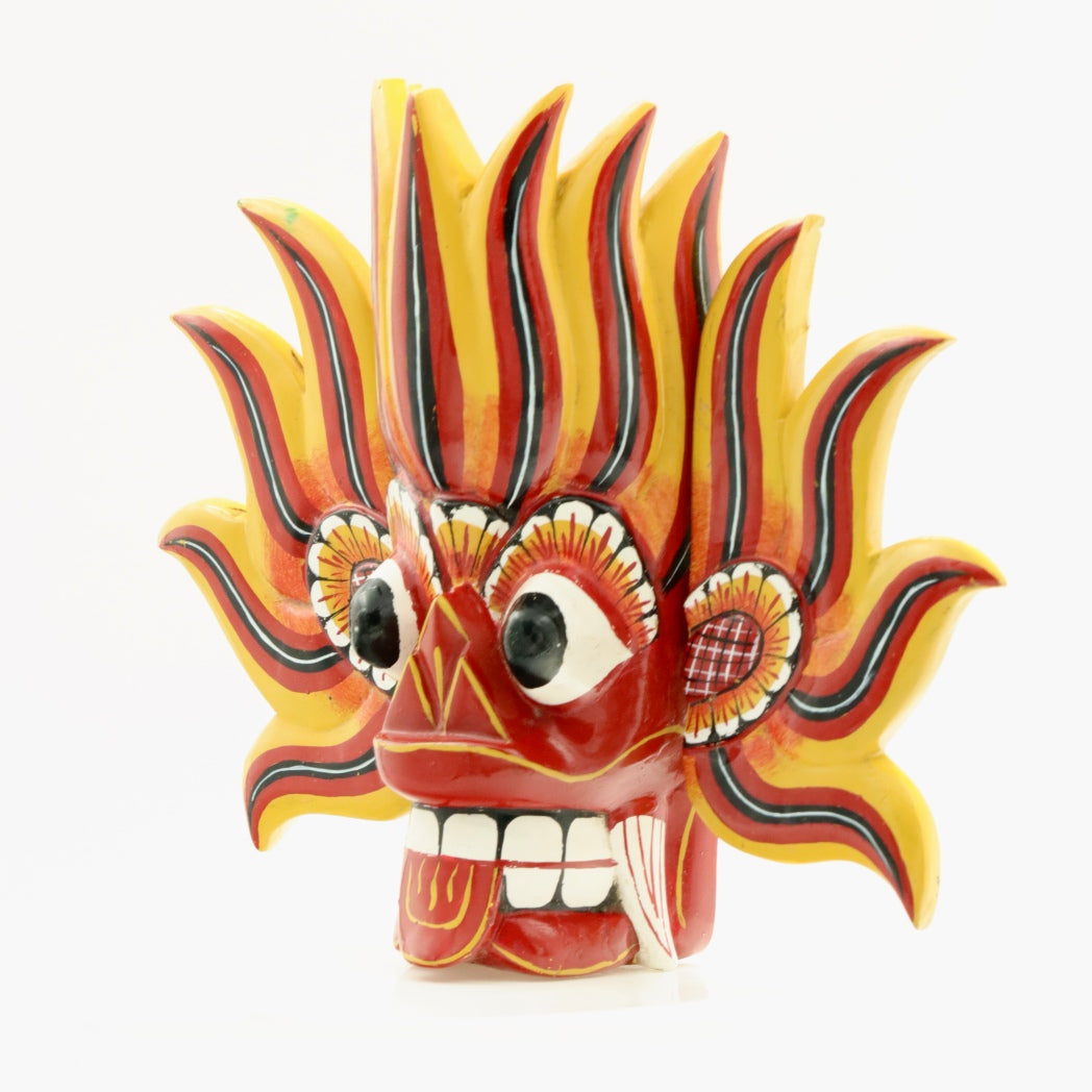Handcrafted Sri Lankan Gini Raksha Wooden Mask – Traditional Fire Demon Wall Mask