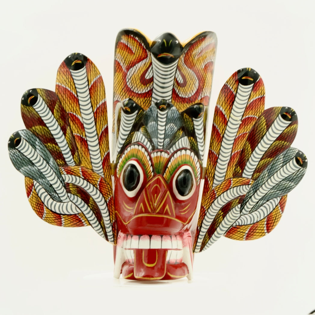 Handcrafted Sri Lankan Naga Raksha Wooden Mask – Traditional Cobra Demon Wall Mask
