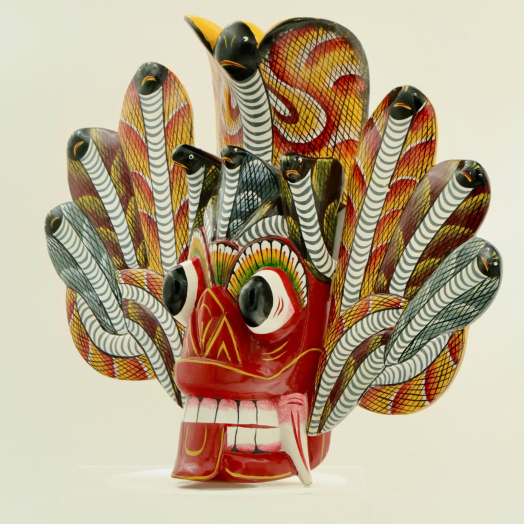 Handcrafted Sri Lankan Naga Raksha Wooden Mask – Traditional Cobra Demon Wall Mask