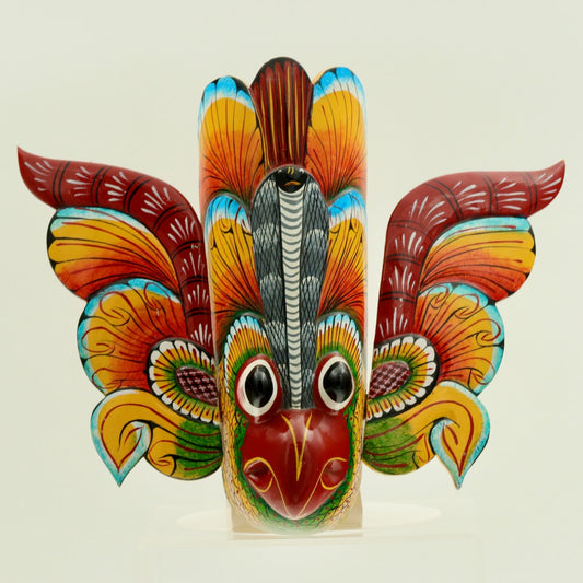 Handcrafted Sri Lankan Gurulu Raksha Wooden Mask – Traditional Bird Demon Wall Decor