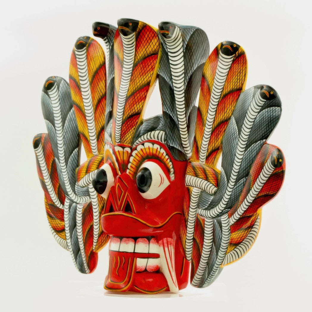 Handcrafted Sri Lankan Naga Raksha Wooden Mask – Traditional Cobra Demon Wall Mask