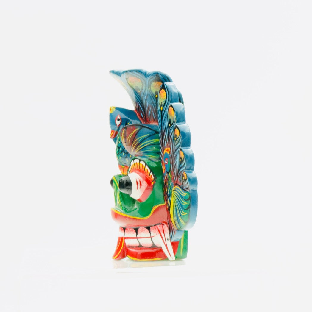 Handcrafted Sri Lankan Mayura Raksha Wooden Mask – Traditional Peacock Demon Wall Decor