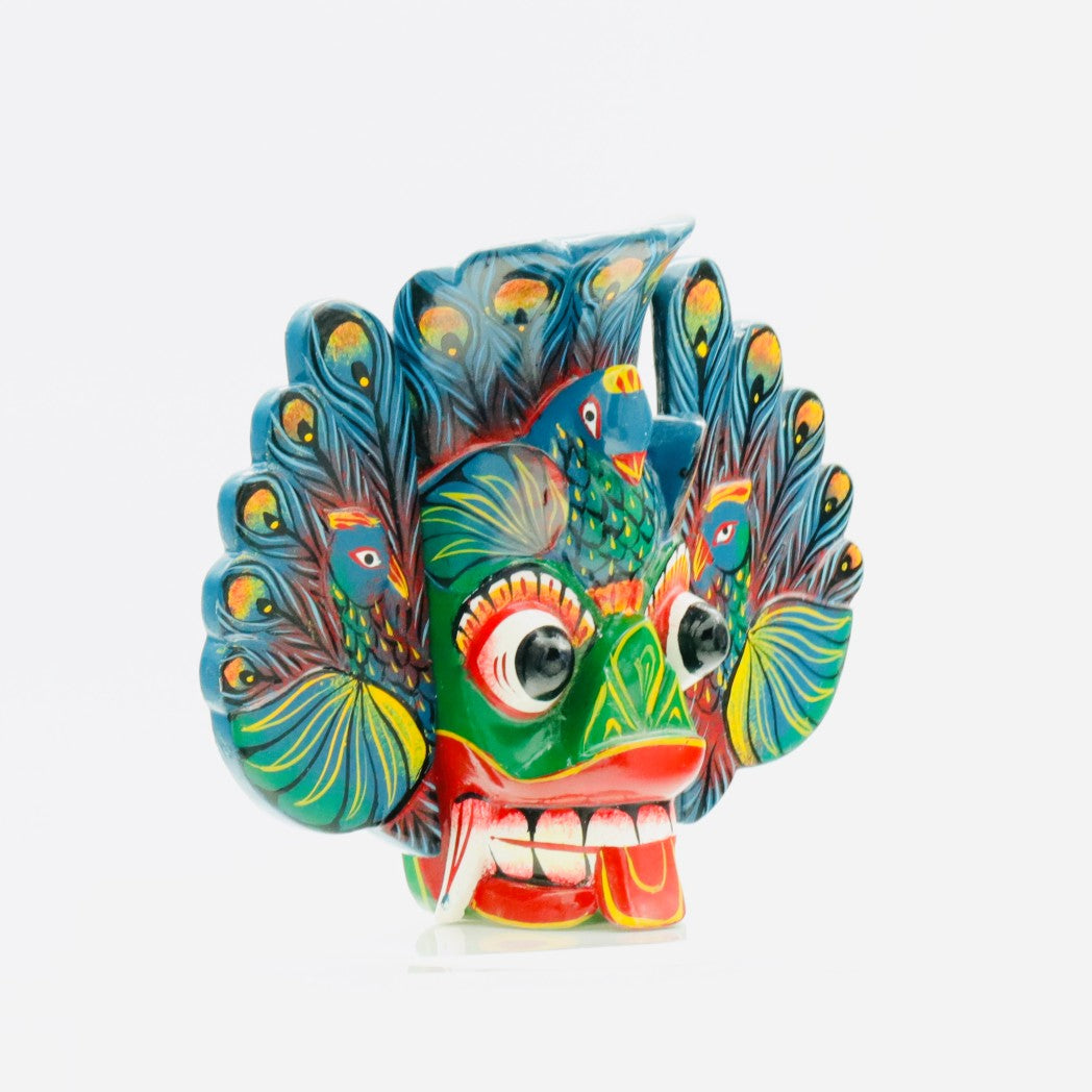 Handcrafted Sri Lankan Mayura Raksha Wooden Mask – Traditional Peacock Demon Wall Decor