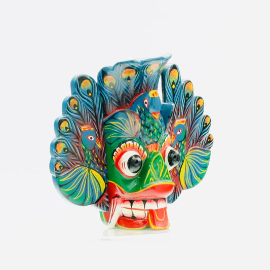 Handcrafted Sri Lankan Mayura Raksha Wooden Mask – Traditional Peacock Demon Wall Decor