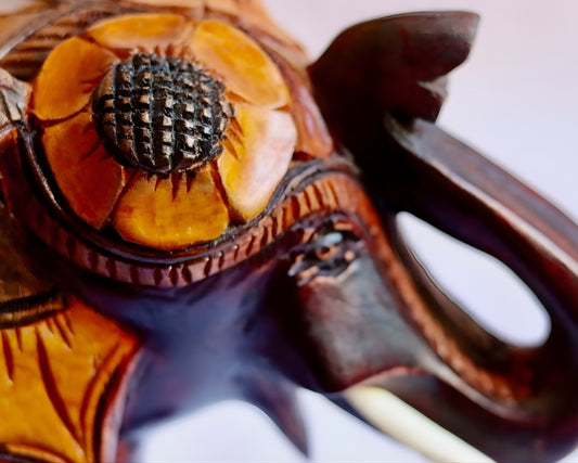 Hand Carved Wooden Elephant (Trunk Up) – Sri Lankan Artisan Wood Sculpture