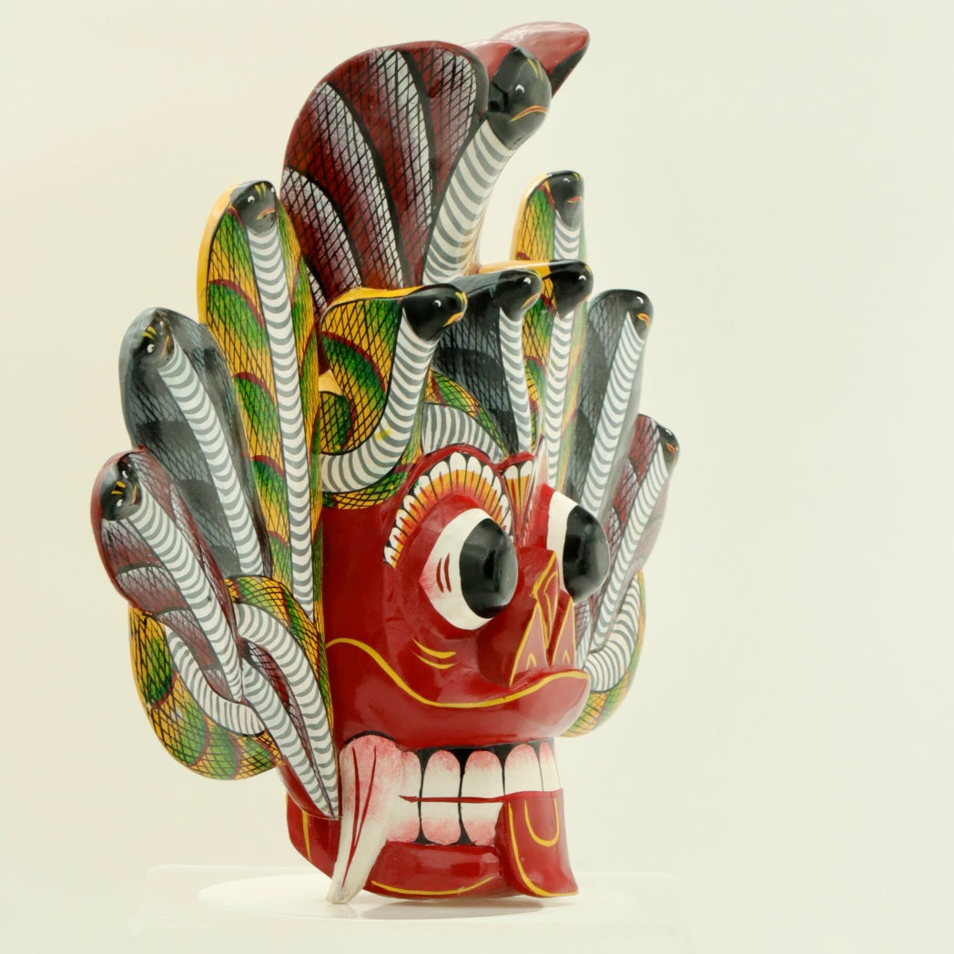 Handcrafted Sri Lankan Naga Raksha Cobra Mask – Traditional Serpent Demon Wooden Wall Mask
