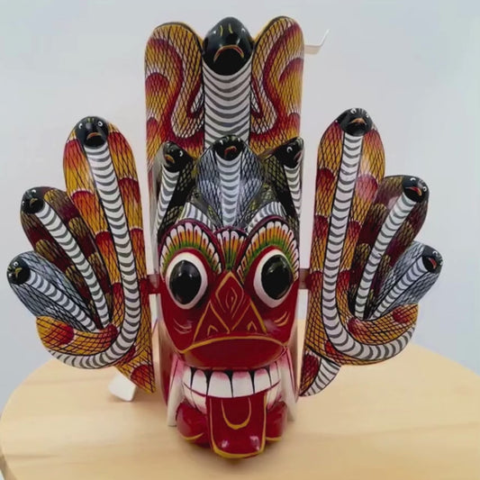 Handcrafted Sri Lankan Naga Raksha Wooden Mask – Traditional Cobra Serpent Demon Wall Decor