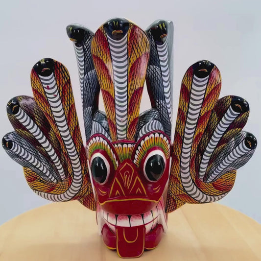 Handcrafted Sri Lankan Naga Raksha Wooden Mask (Large) – Cobra Demon Wall Art
