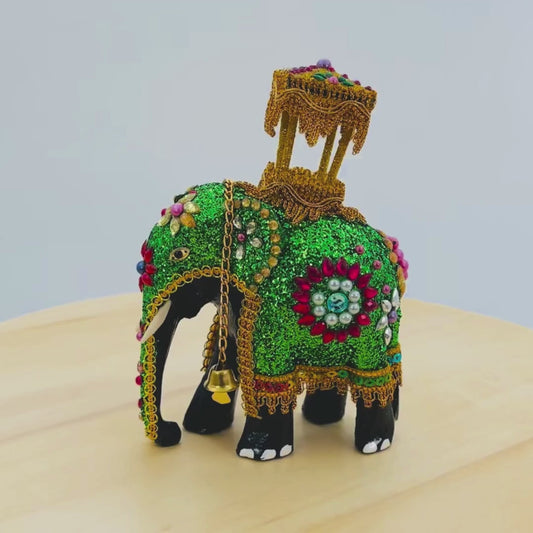 Green Decorative Elephant Figurine with Bells – Discounted (Minor Imperfection)