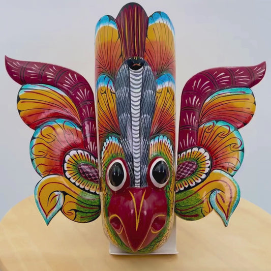 Handcrafted Sri Lankan Gurulu Raksha Wooden Mask – Traditional Bird Demon Wall Decor