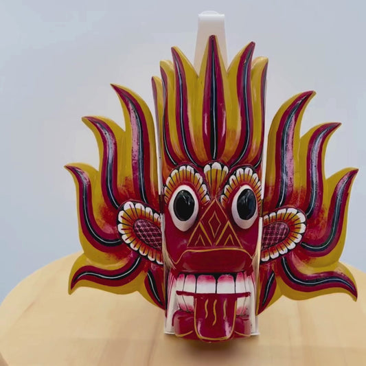Handcrafted Sri Lankan Gini Raksha Wooden Mask – Traditional Fire Demon Wall Decor