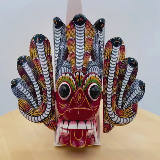 Handcrafted Sri Lankan Naga Raksha Wooden Mask – Traditional Cobra Serpent Demon Wall Decor