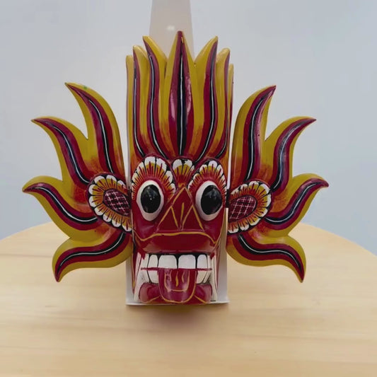 Handcrafted Sri Lankan Gini Raksha Wooden Mask – Traditional Fire Demon Wall Mask