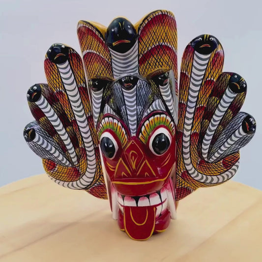 Handcrafted Sri Lankan Naga Raksha Wooden Mask (Medium) – Cobra Demon Wall Decor