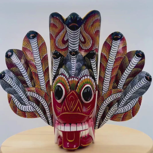 Handcrafted Sri Lankan Naga Raksha Wooden Mask – Traditional Cobra Demon Wall Mask