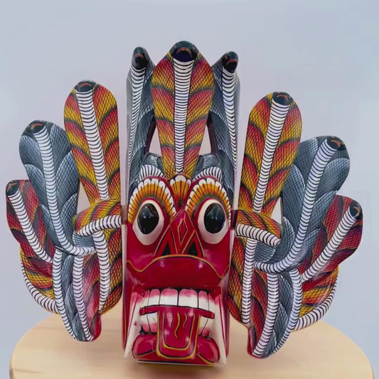 Handcrafted Sri Lankan Naga Raksha Wooden Mask – Traditional Cobra Demon Wall Mask