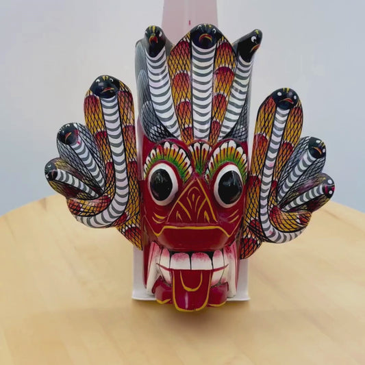 Handcrafted Sri Lankan Naga Raksha Wooden Mask (Small) – Cobra Serpent Demon Wall Decor