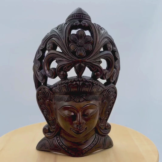 Hand Carved Kandyan Princess Wooden Sculpture – Sri Lankan Royal Lady Statue