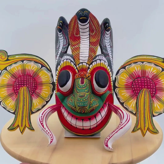 Handcrafted Sri Lankan Gara Raksha Wooden Mask – Traditional Protective Demon Wall Mask